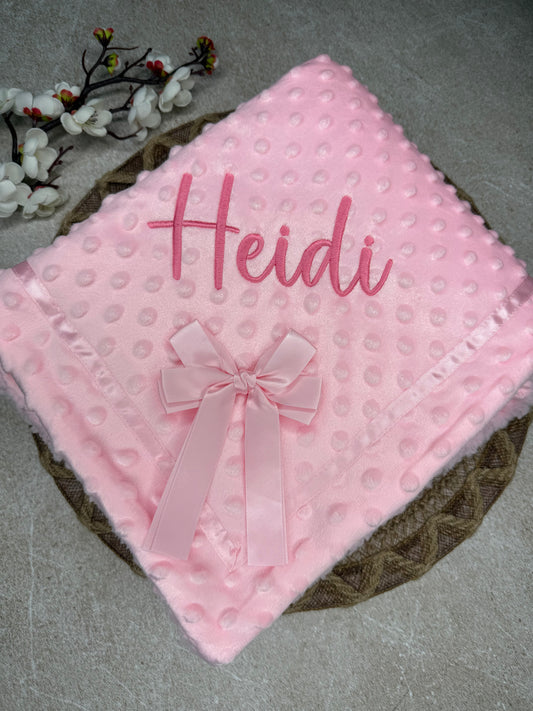 Personalised bubble blanket with satin bow and sherpa back. Multiple colours available.