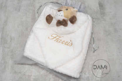 Personalised baby blanket, lion comforter gift set for baby girl or boy