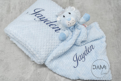 Personalised baby blanket, lion comforter gift set for baby girl or boy