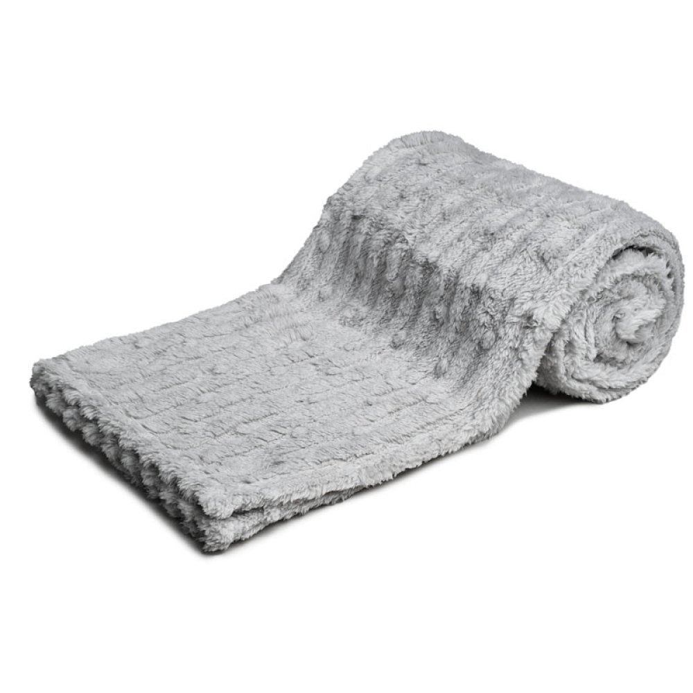 Personalised sherpa bubble blanket. Light grey or dusky blue colour