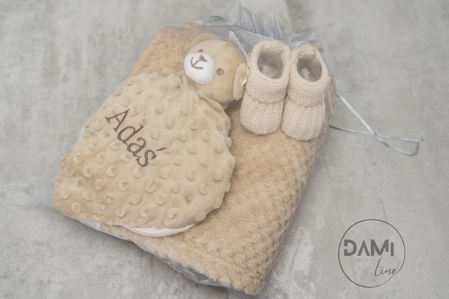 Personalised baby blanket, bear comforter and booties gift set for baby girl or boy | Baby gift set in box
