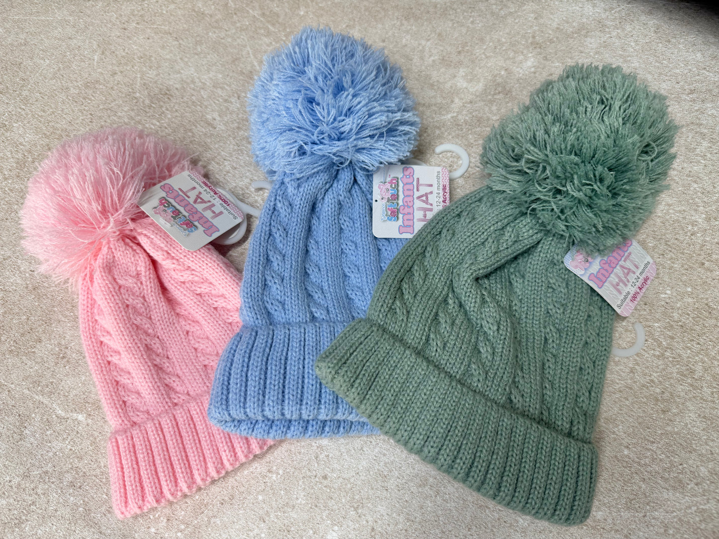 Cable Knit Hat with Pom Pom 12-24 months
