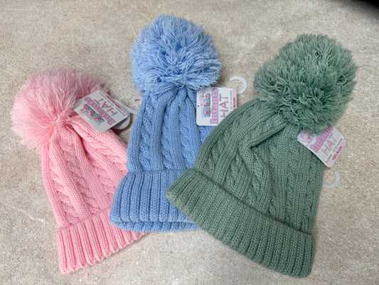 Cable Knit Hat with Pom Pom 12-24 months