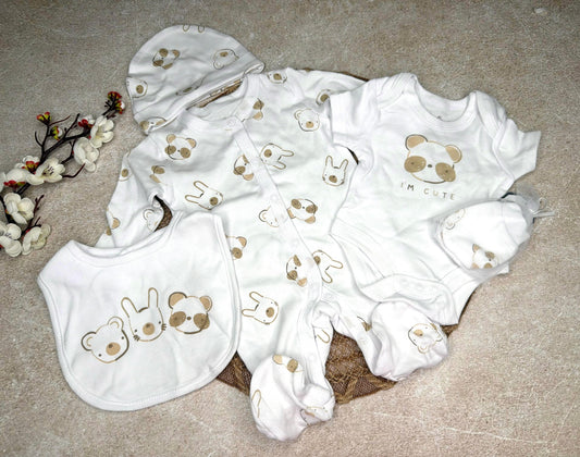 Baby 5pcs outfit - neutral animal