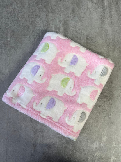 Personalised elephant print baby blanket.