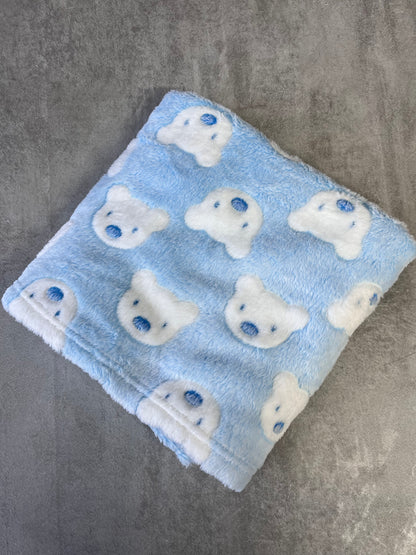 Personalised bear print baby blanket.
