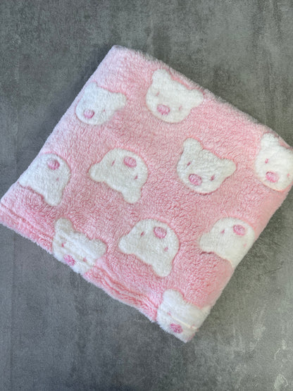 Personalised bear print baby blanket.