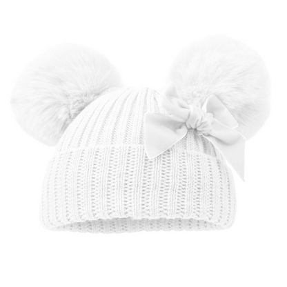 Personalised Ribbed Baby Hat with Pom Poms, Turnover & Velvet Bow (Copy)