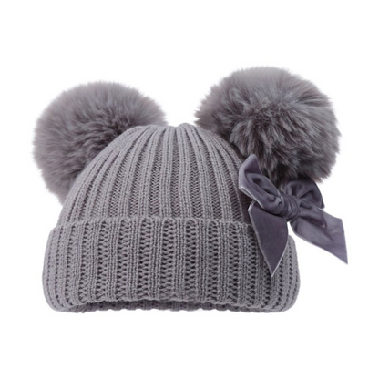 Personalised Ribbed Baby Hat with Pom Poms, Turnover & Velvet Bow (Copy)