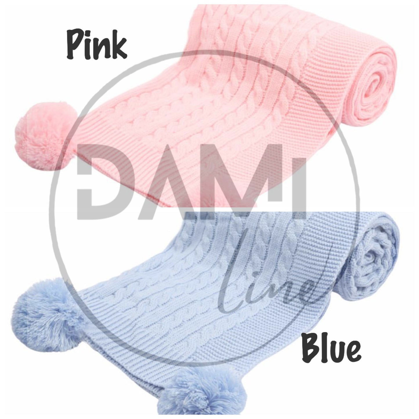 Personalised knitted baby blanket - PINK or BLUE