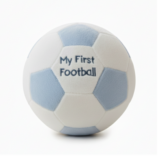 "My First football" light blue baby soft toy with rattle