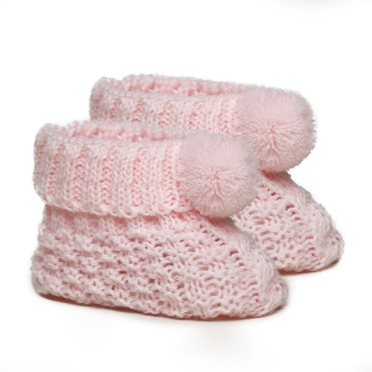 Baby Check Bootees with pom-pom. Multiple colours available.