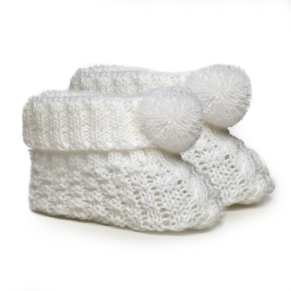 Baby Check Bootees with pom-pom. Multiple colours available.
