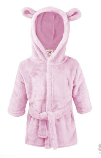 Personalised hooded baby bath robe, baby dressing gown. Front embroidery