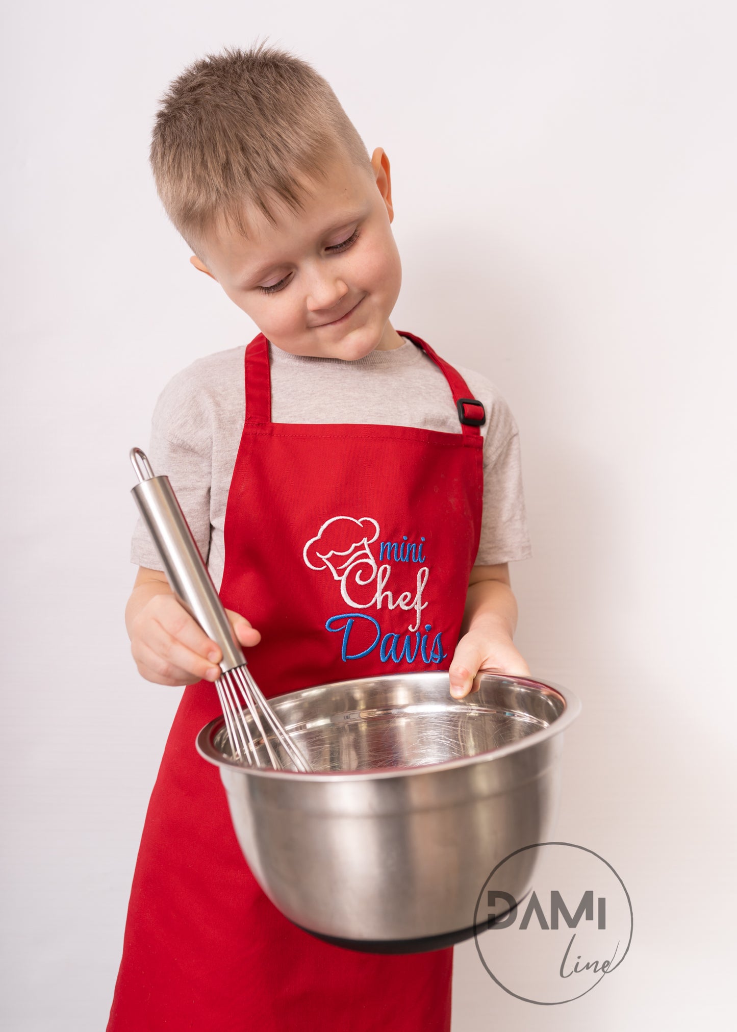 Personalised embroidered kids apron, mini chef, kids name apron