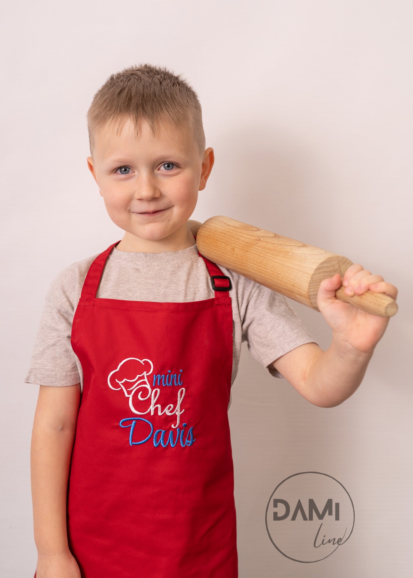 Personalised embroidered kids apron, mini chef, kids name apron