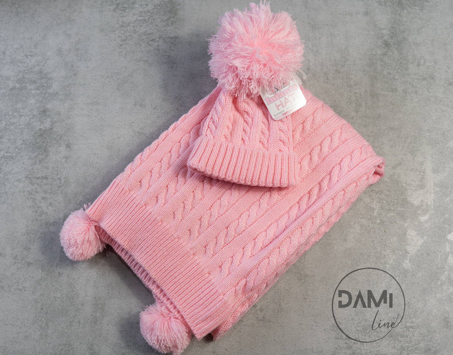 Personalised baby knitted blanket and knitted hat gift set - PINK or BLUE AVAILABLE