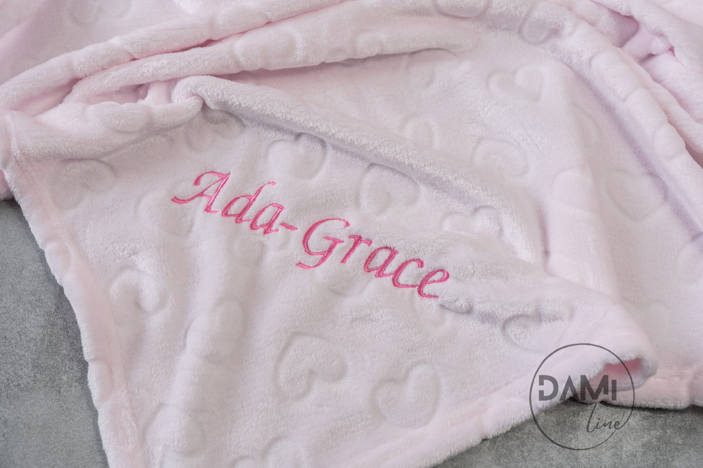 Embroidered personalised star or heart embossed baby blanket