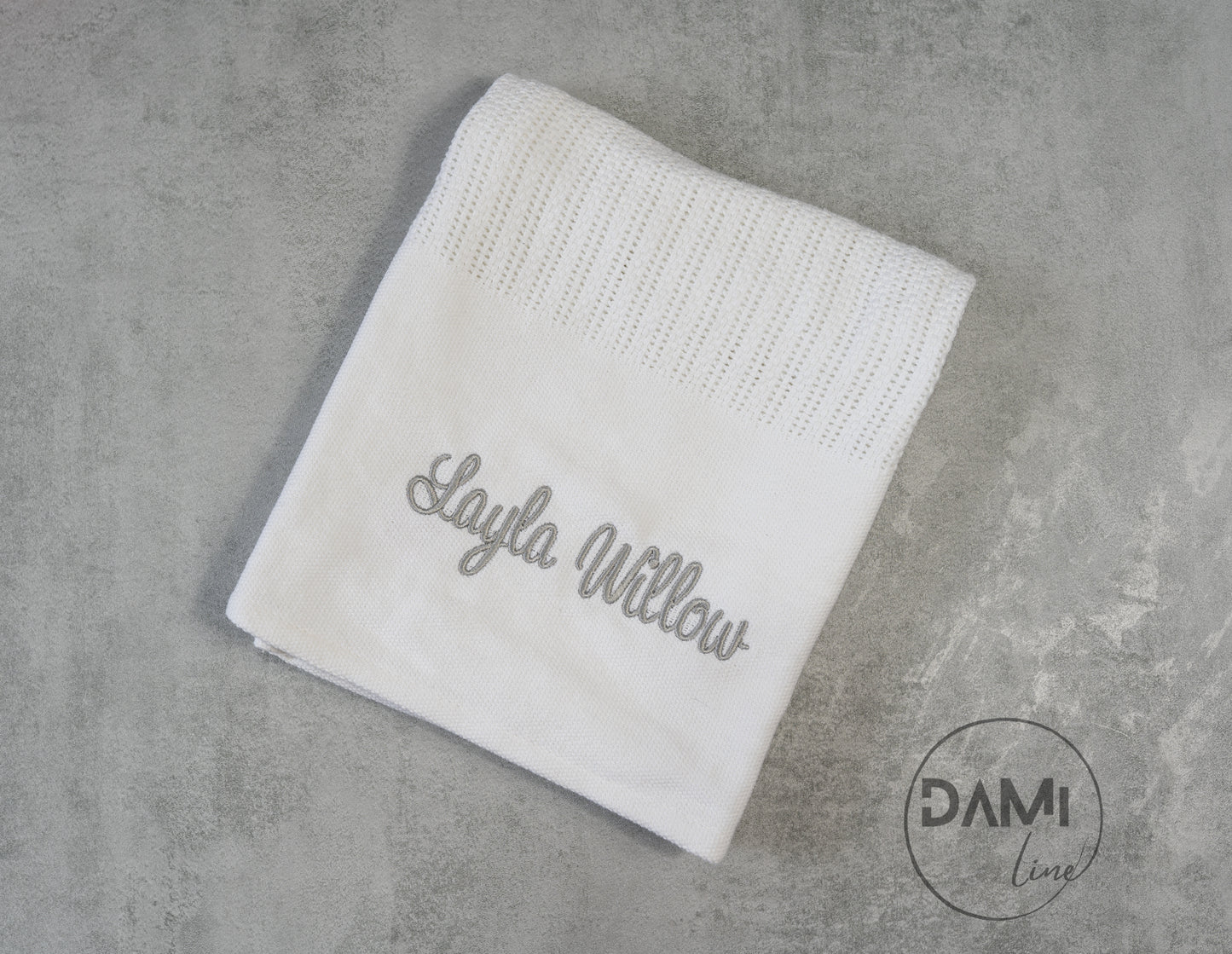 Personalised WHITE cellular cotton baby blanket