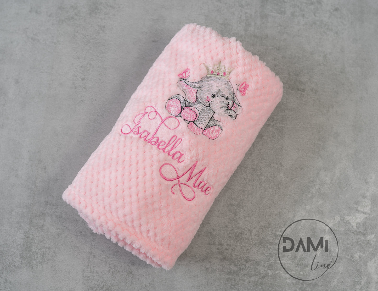 Embroidered personalised pink baby girl honey comb soft blanket