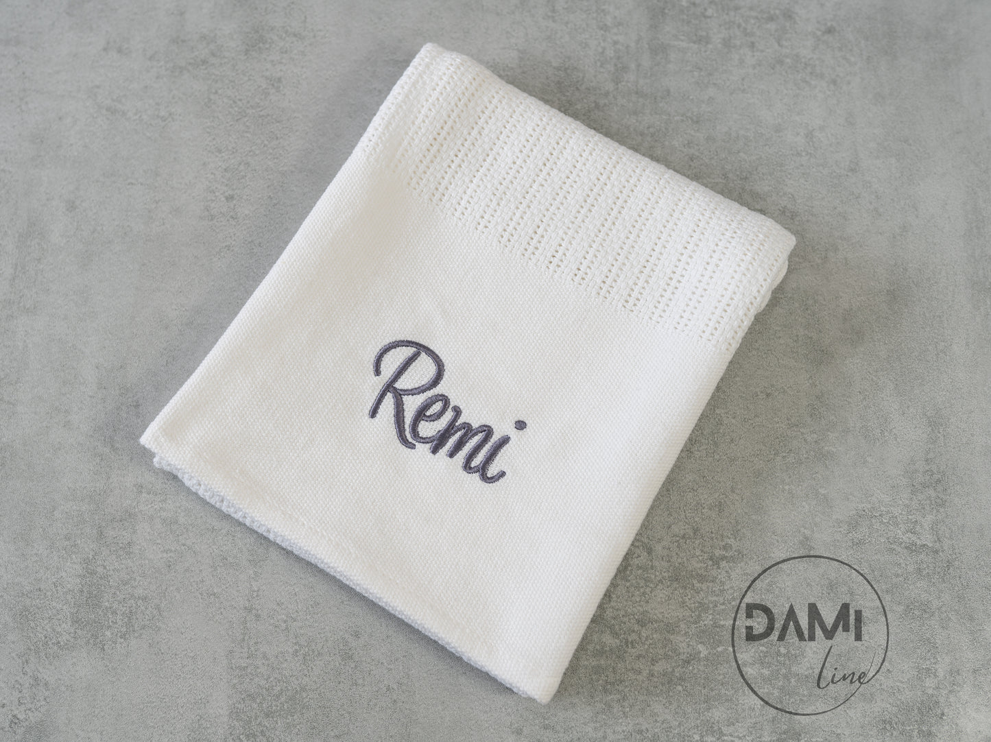 Personalised WHITE cellular cotton baby blanket