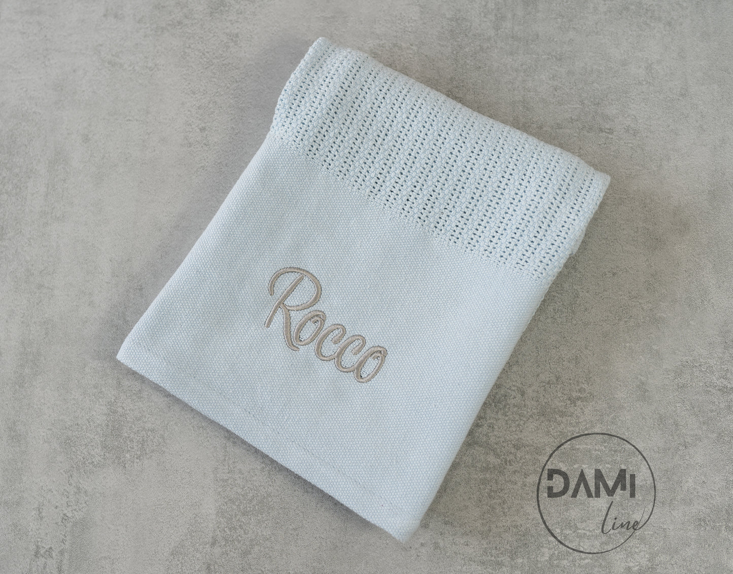 Personalised BLUE cellular cotton baby blanket