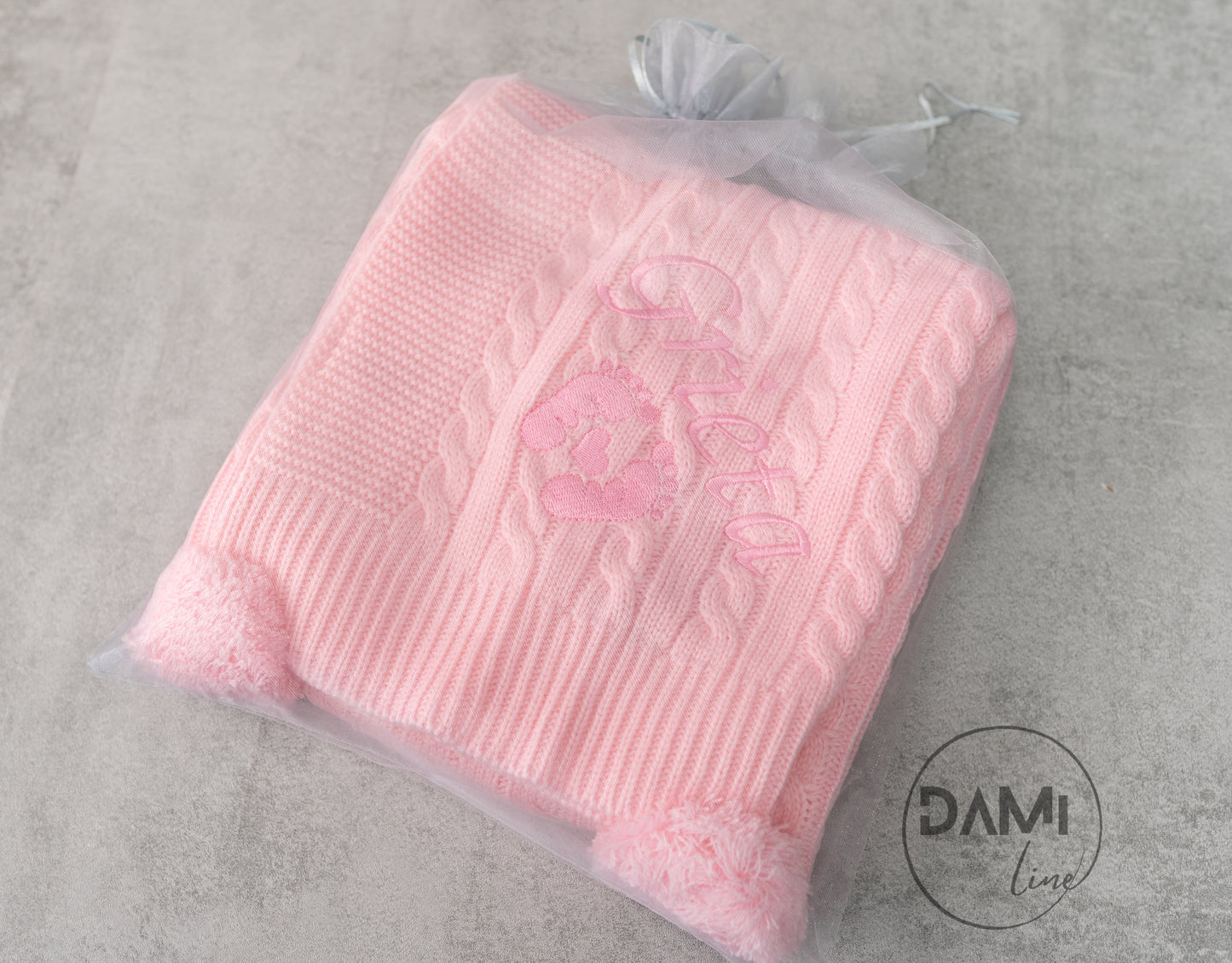 Personalised knitted baby blanket - PINK or  BLUE