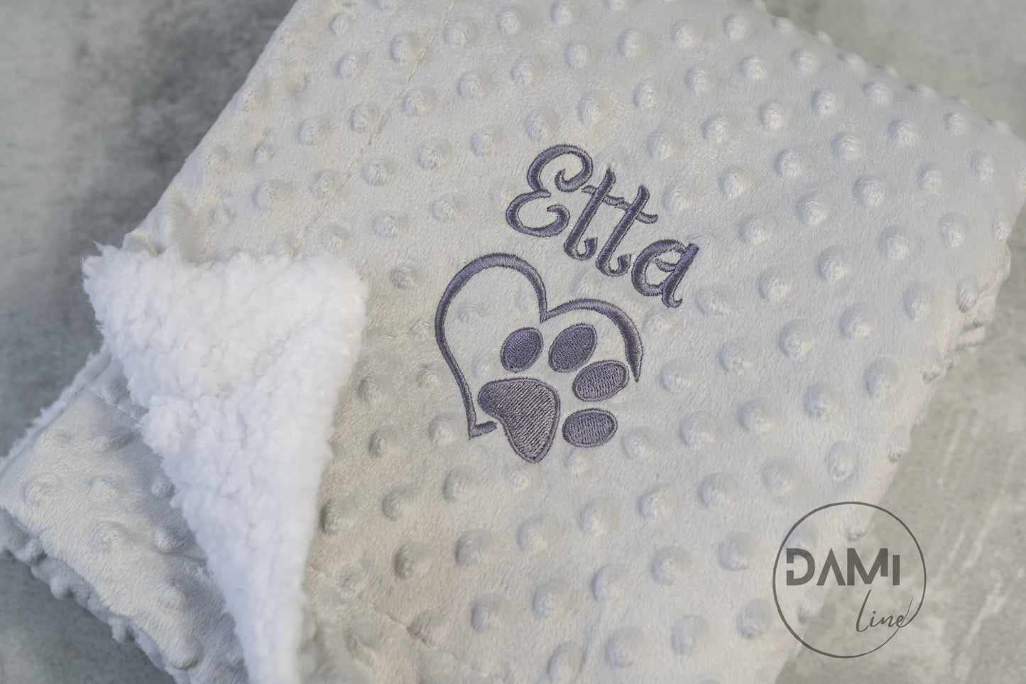 Personalised dog | cat | puppy | kitten grey bubble blanket with sherpa back, pet blanket