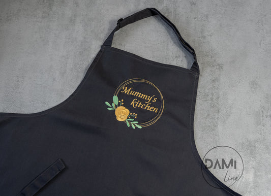 Personalised embroidered adult apron with pocket