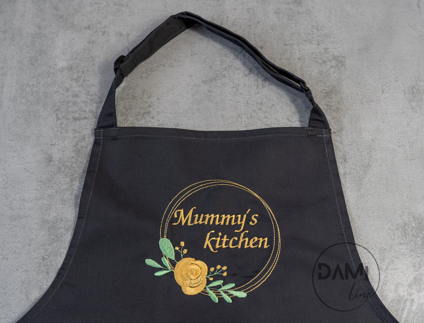 Personalised embroidered adult apron with pocket