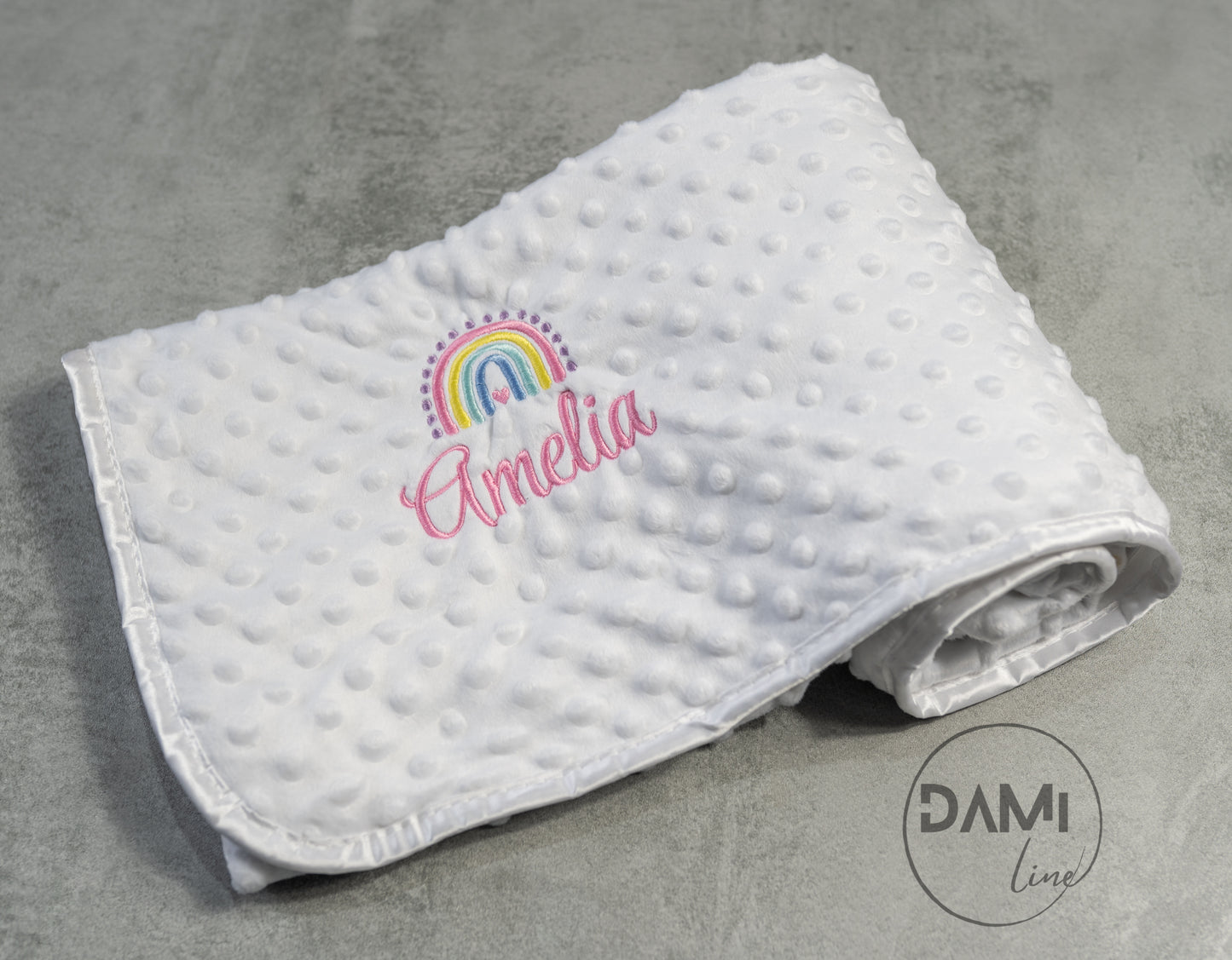 Personalised embroidered rainbow baby girl blanket