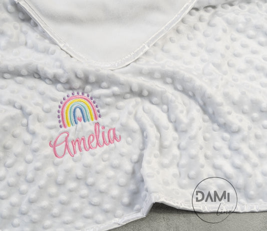 Personalised embroidered rainbow baby girl blanket