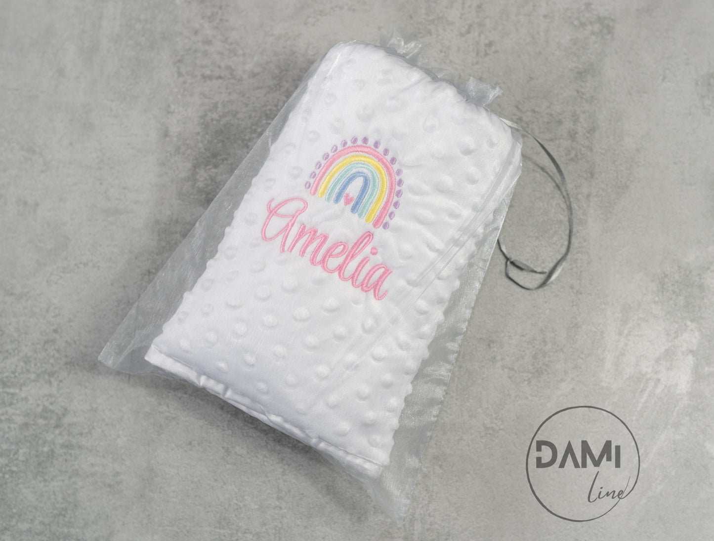 Personalised embroidered rainbow baby girl blanket