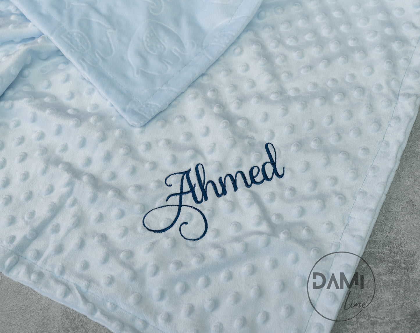 Embroidered personalised elephant embossed baby blanket