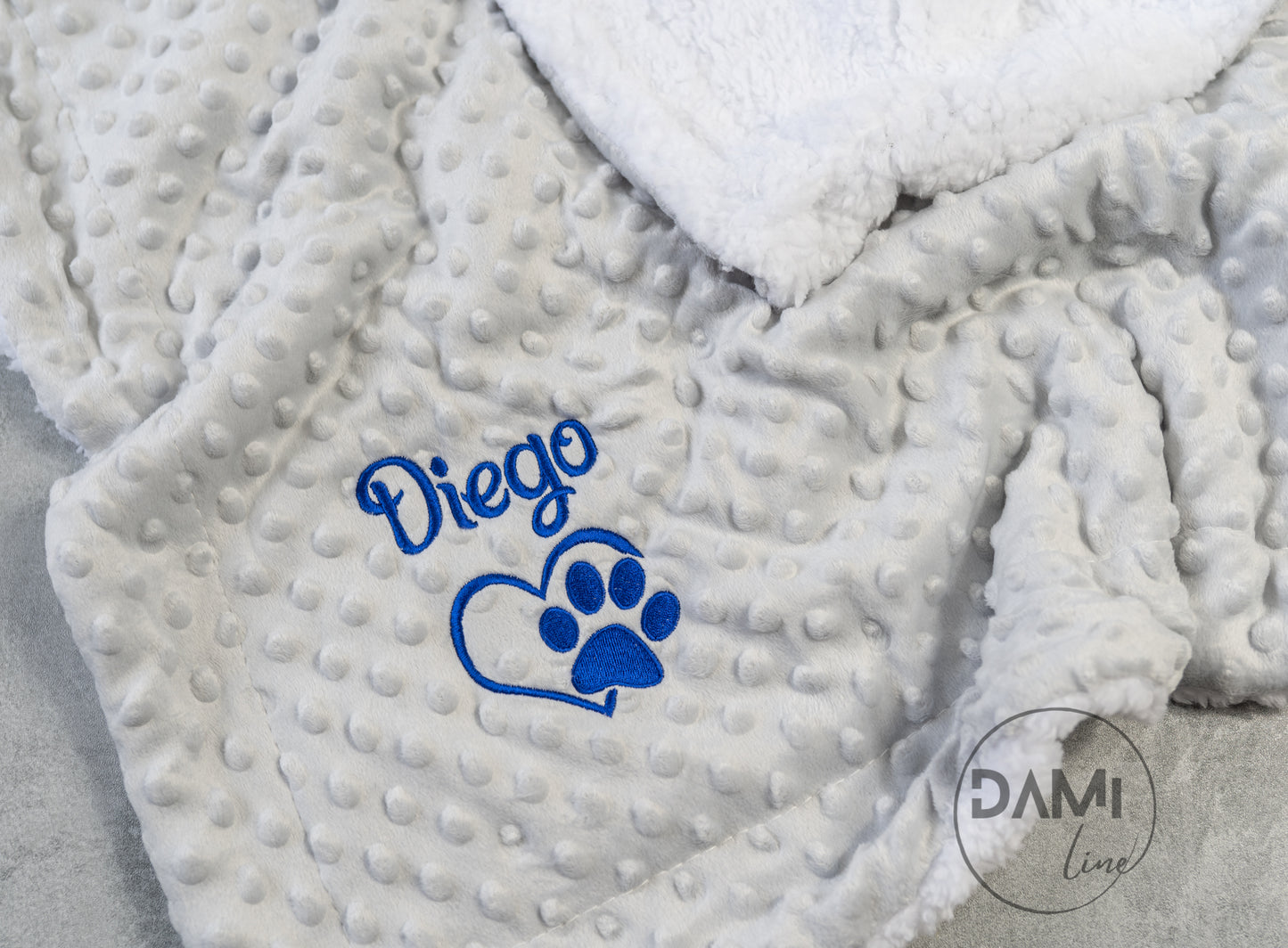 Personalised dog | cat | puppy | kitten grey bubble blanket with sherpa back, pet blanket