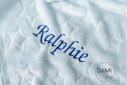Embroidered personalised blue stars embossed baby blanket