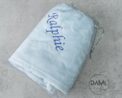 Embroidered personalised blue stars embossed baby blanket