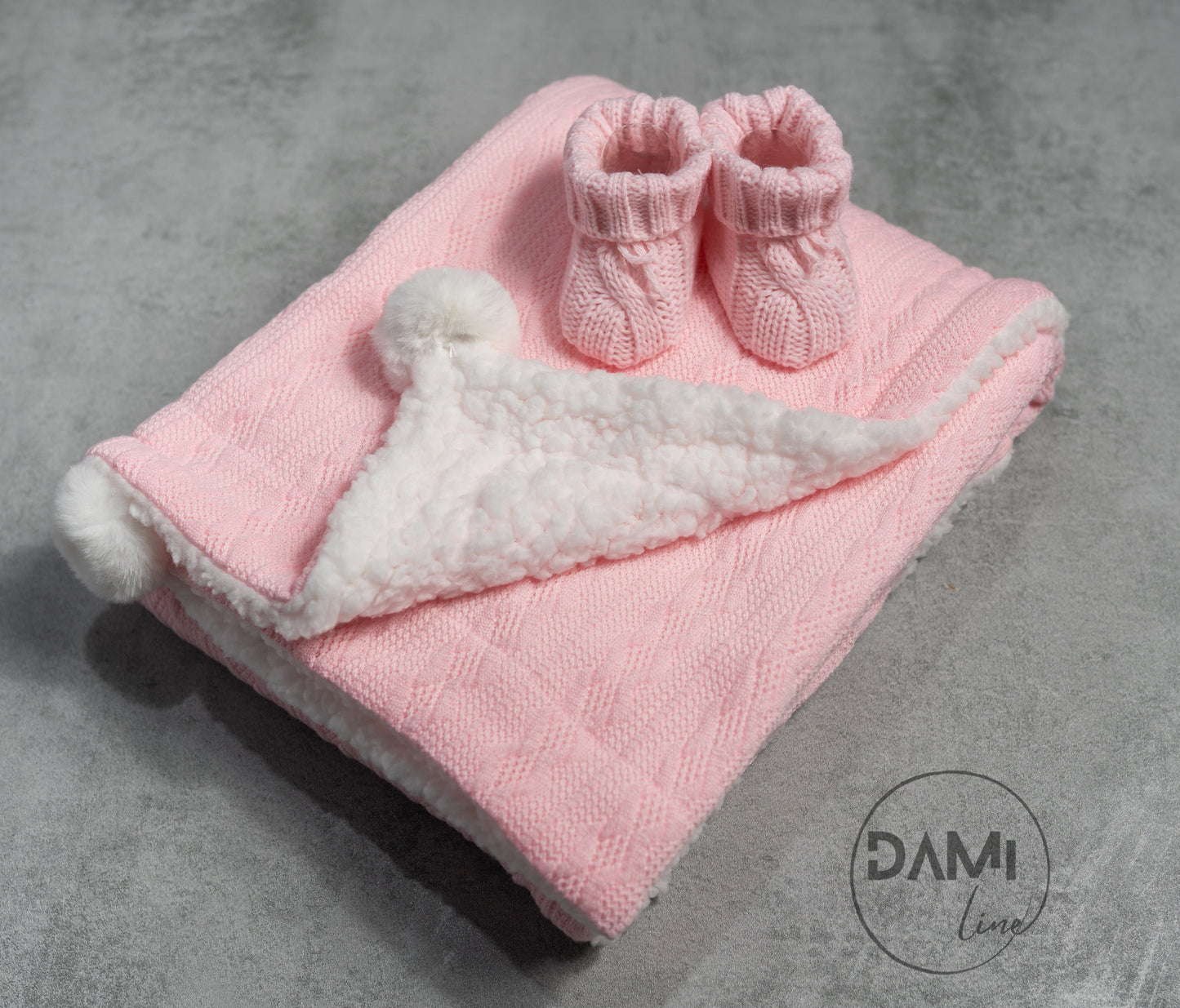 Personalised pink baby knitted blanket and pink knitted booties gift set | Baby girl pink gift set in box