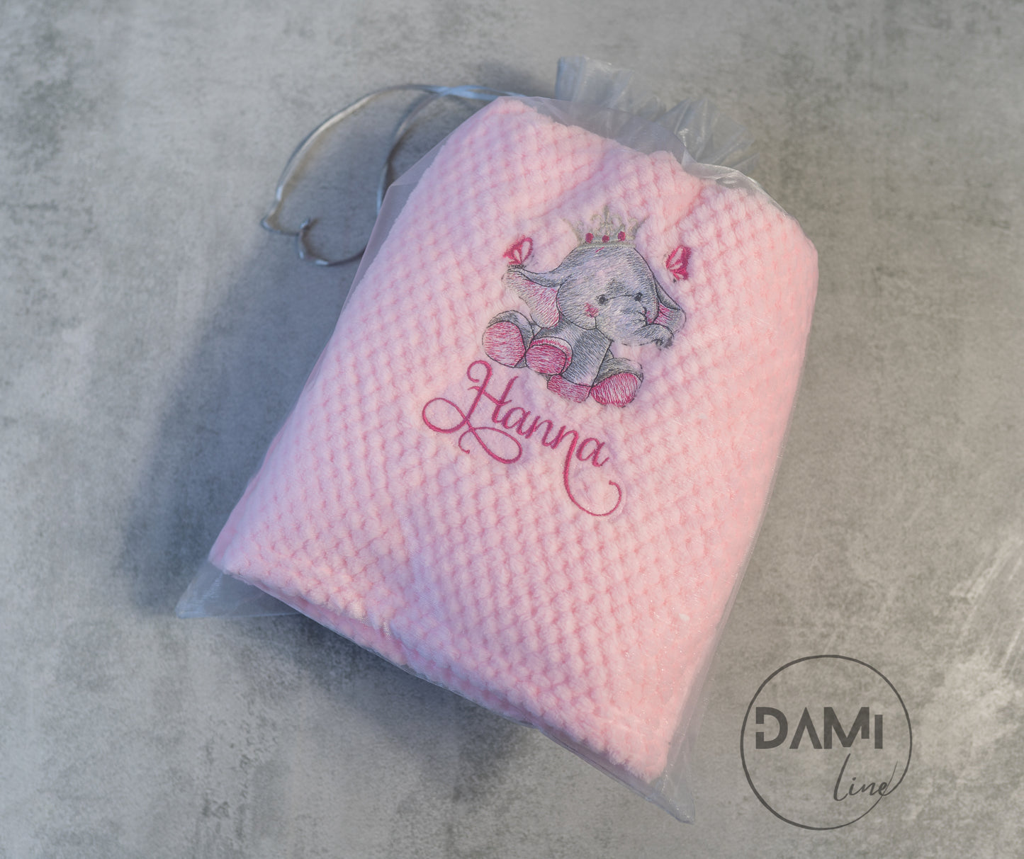 Embroidered personalised pink baby girl honey comb soft blanket