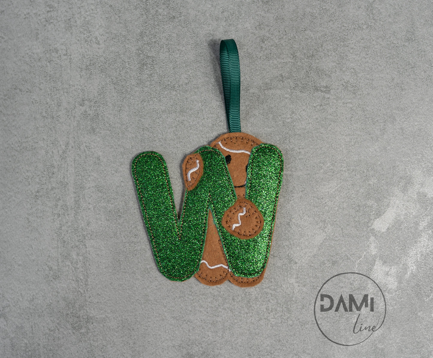 Green letter gingerbread man handmade Christmas hanging decoration