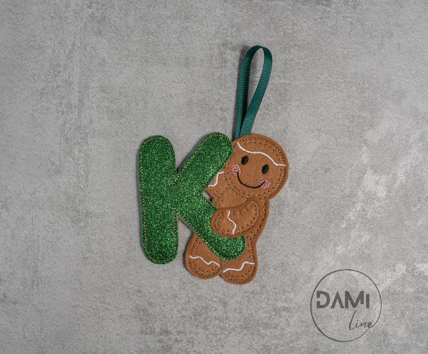 Green letter gingerbread man handmade Christmas hanging decoration