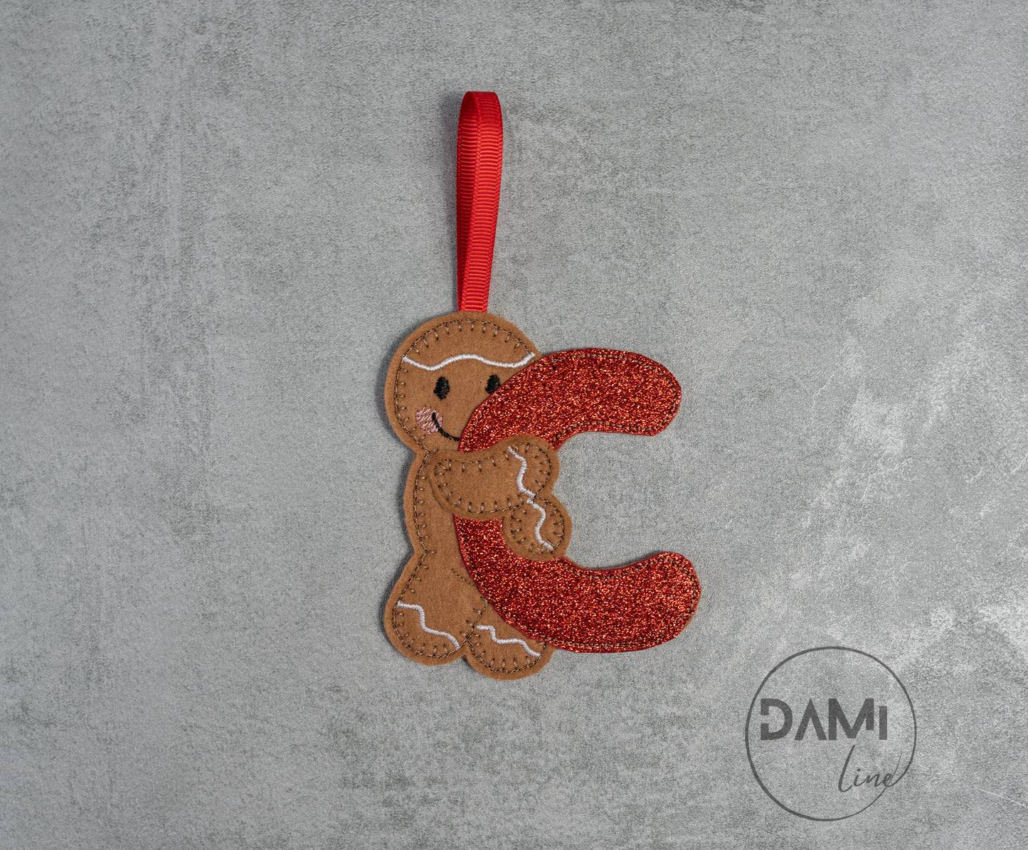 Red letter gingerbread man handmade Christmas hanging decoration