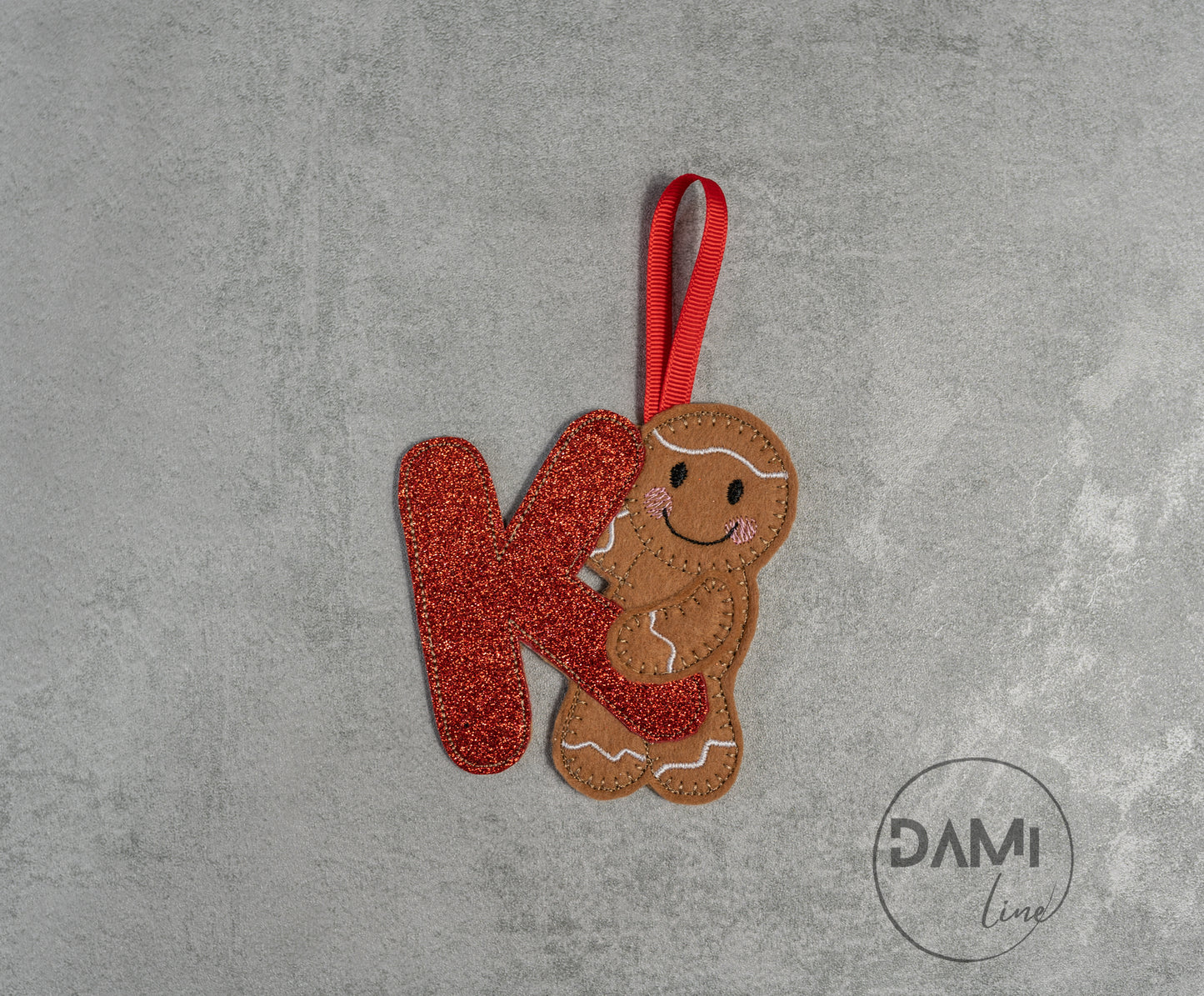 Red letter gingerbread man handmade Christmas hanging decoration