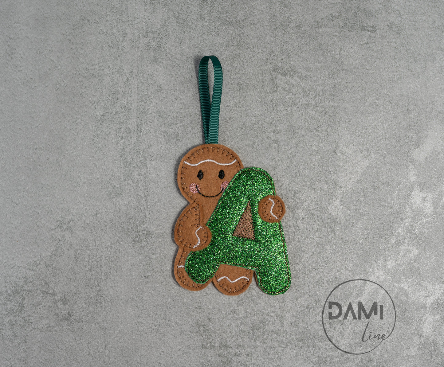 Green letter gingerbread man handmade Christmas hanging decoration