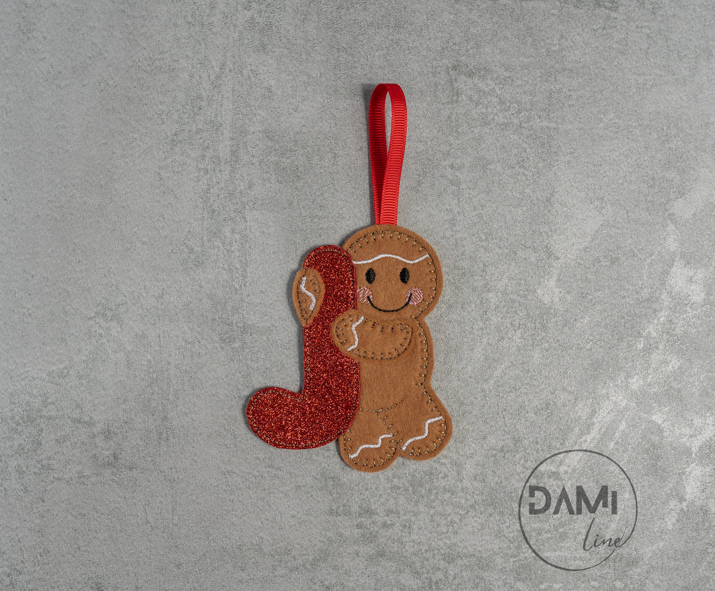 Red letter gingerbread man handmade Christmas hanging decoration