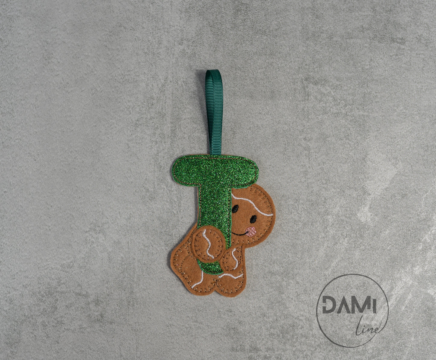 Green letter gingerbread man handmade Christmas hanging decoration