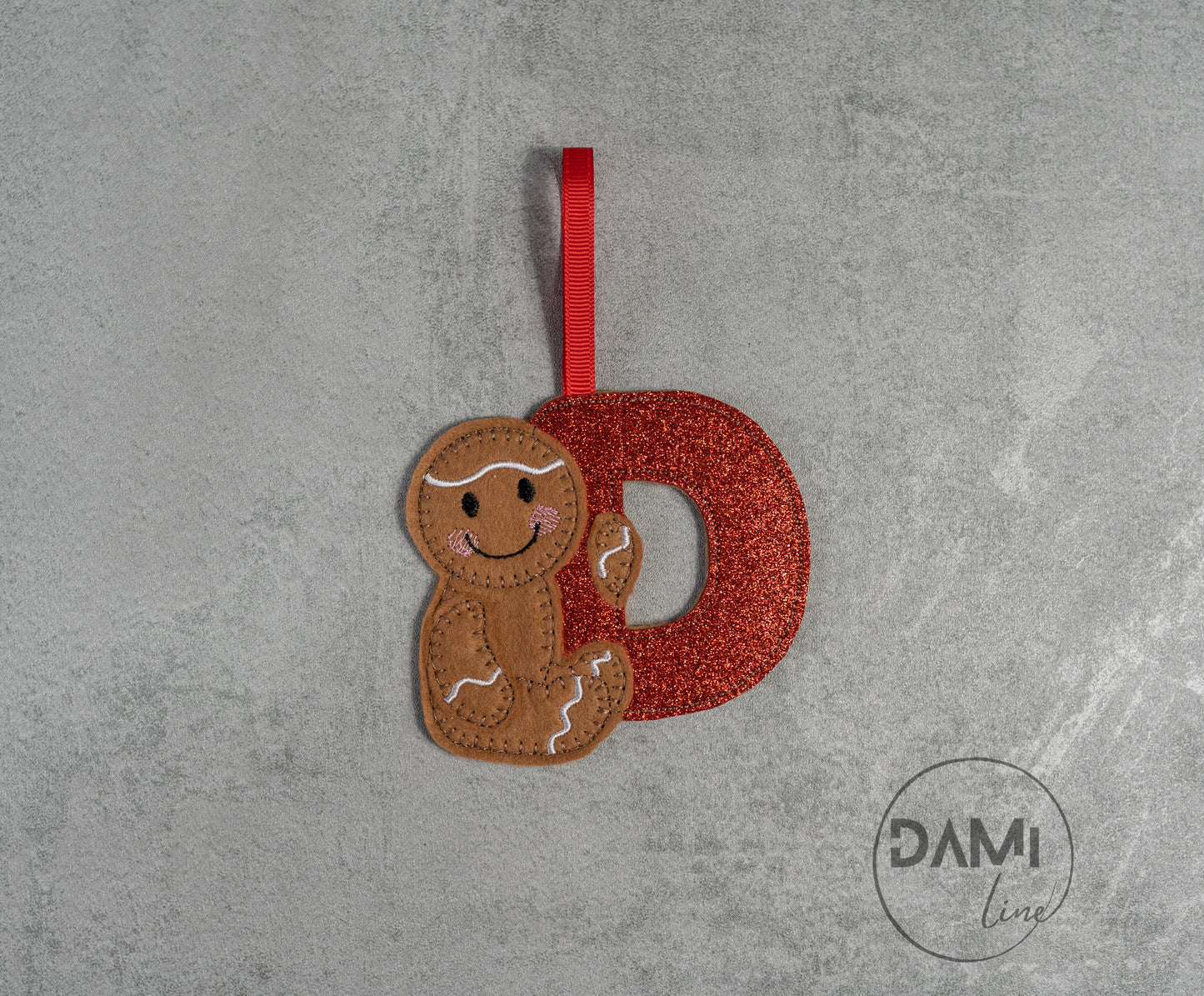 Red letter gingerbread man handmade Christmas hanging decoration