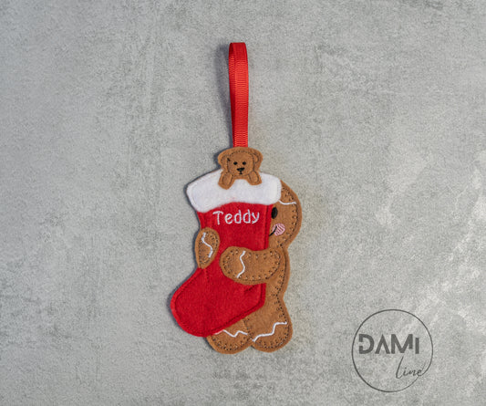 Gingerbread man stocking Christmas tree personalised ornament