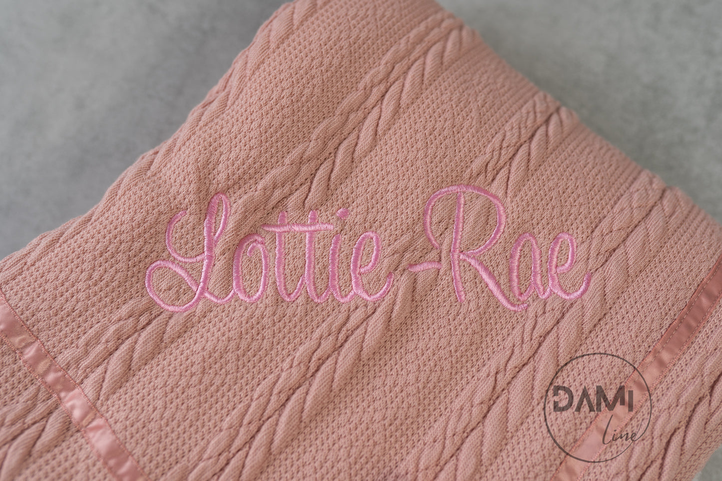 Personalised soft knitted ROSE GOLD baby girl blanket with sherpa lining