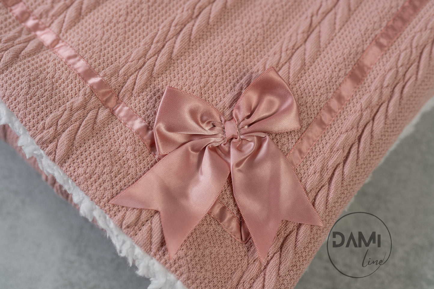 Personalised soft knitted ROSE GOLD baby girl blanket with sherpa lining